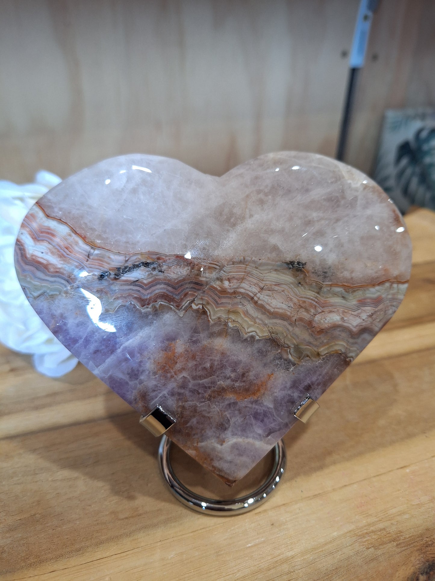 AMETHYST WITH MEXICAN AGATE HEART Comes with Stand