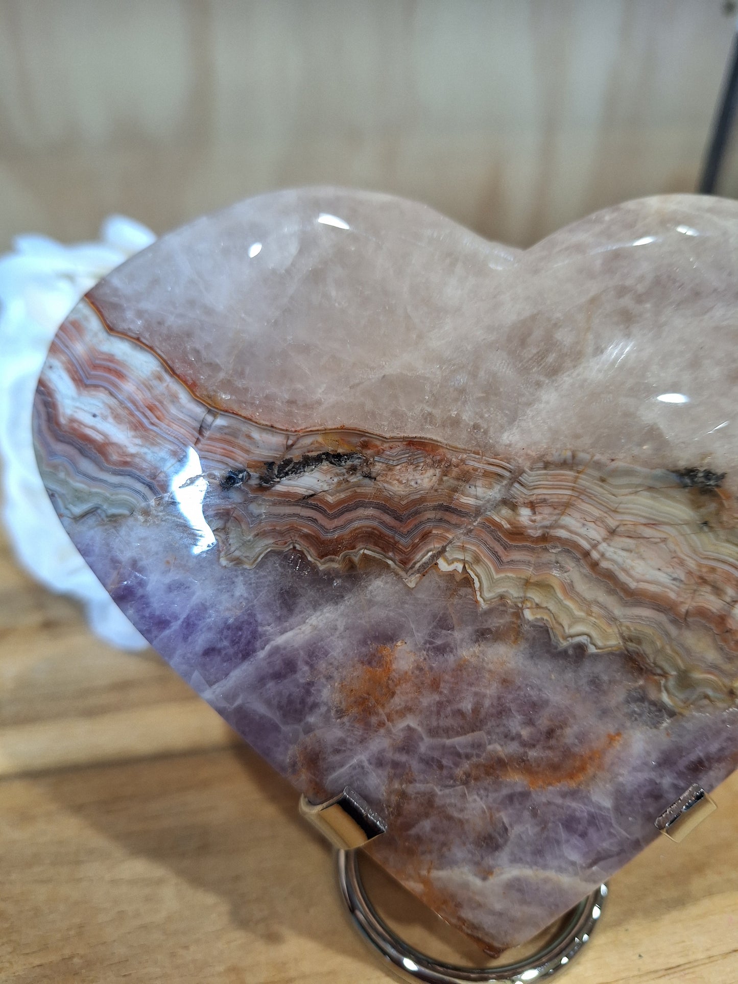 AMETHYST WITH MEXICAN AGATE HEART Comes with Stand