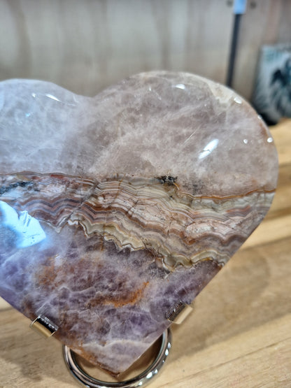 AMETHYST WITH MEXICAN AGATE HEART Comes with Stand