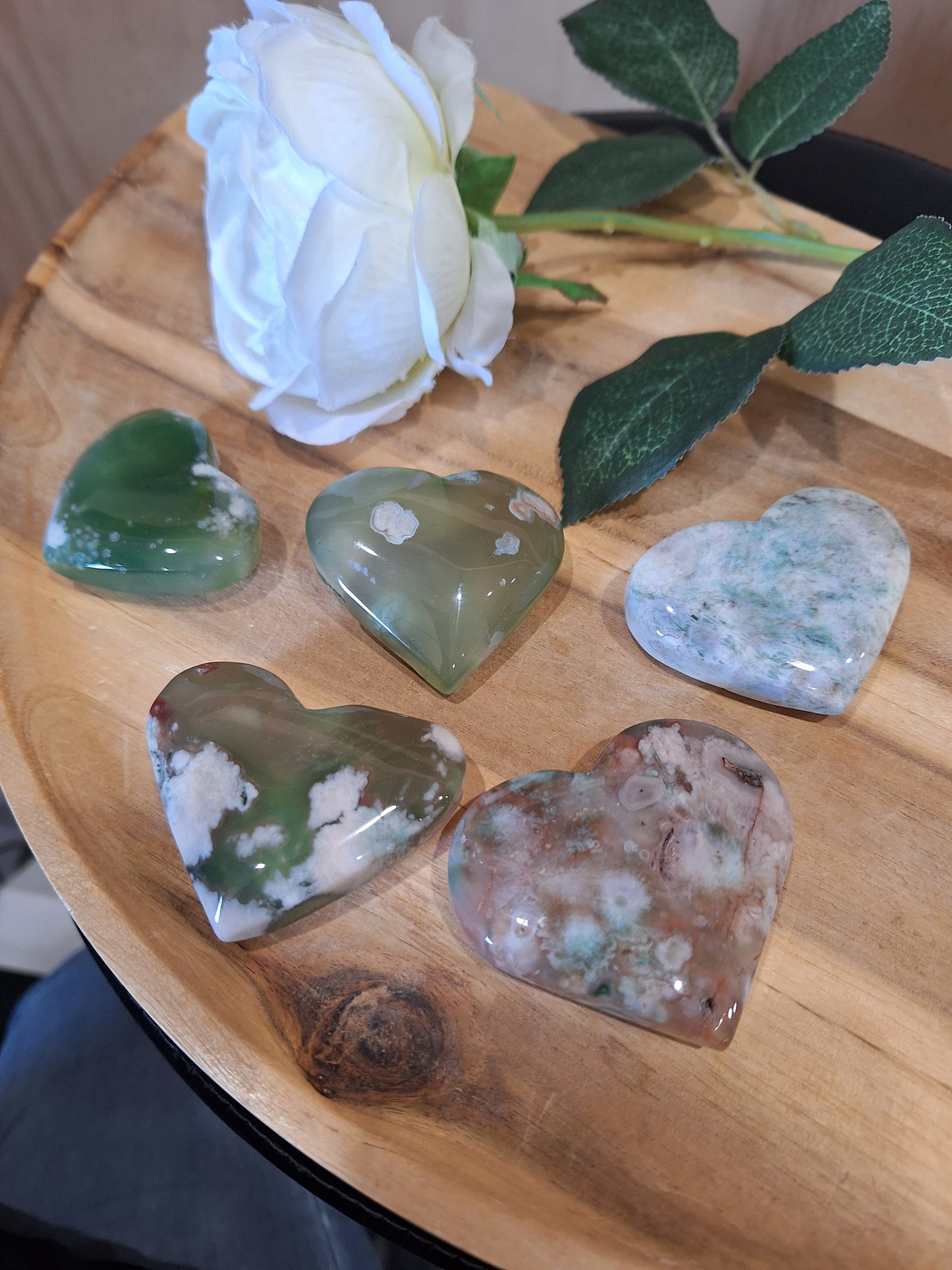 GREEN FLOWER AGATE HEARTS