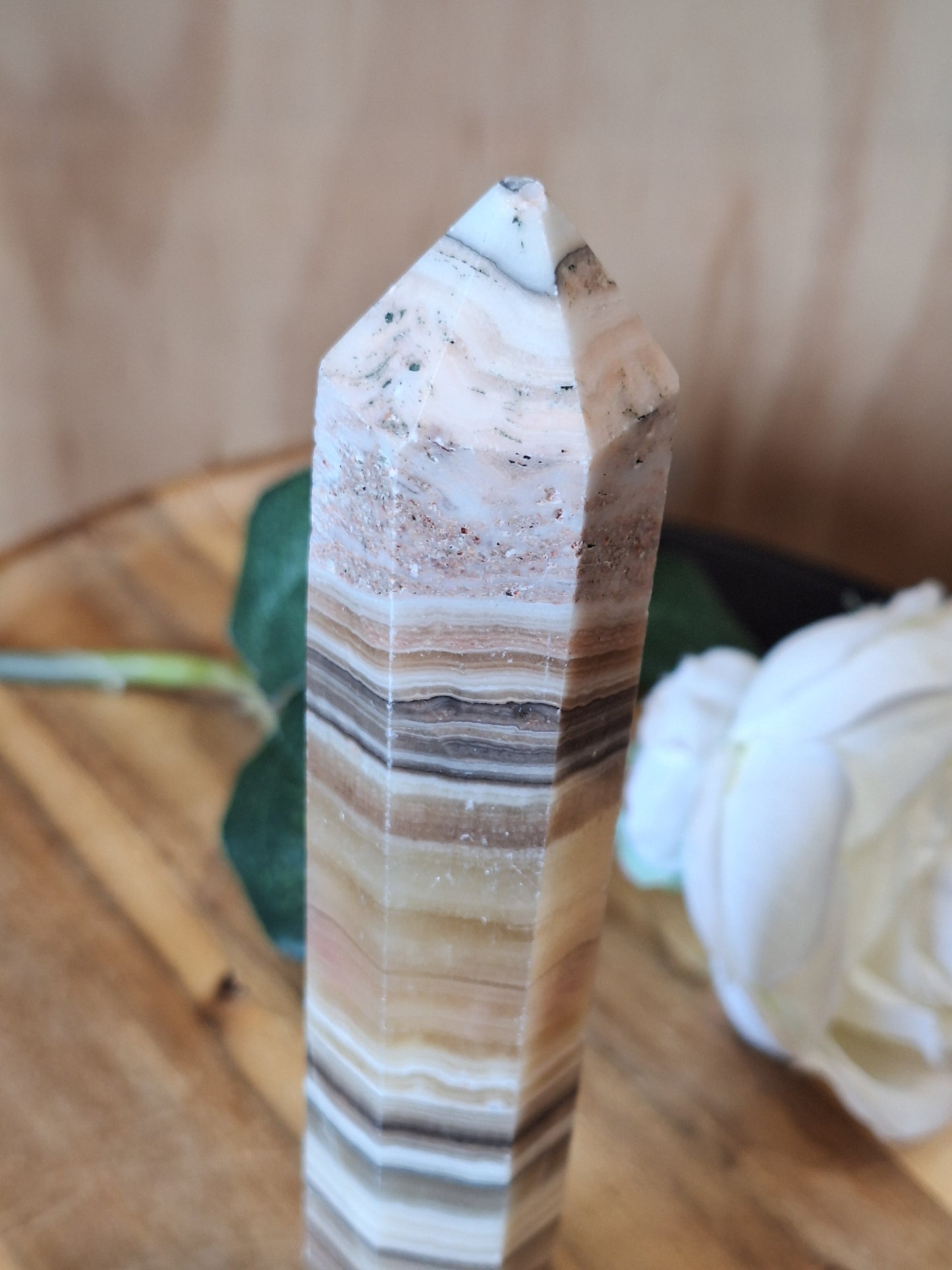CHOCOLATE CALCITE TOWER (With slightly chipped point, priced to reflect this)