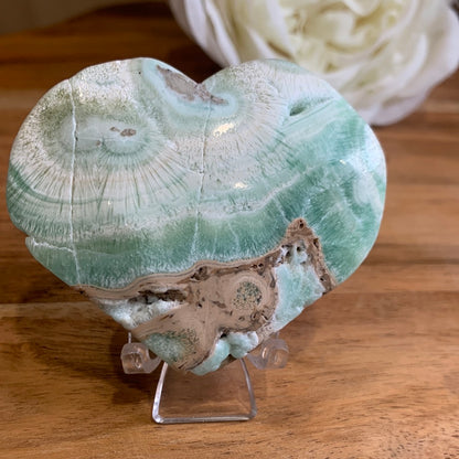 BLUE ARAGONITE HEARTS with stand