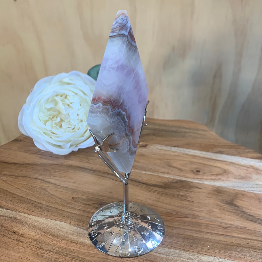 DREAM AMETHYST WITH MEXICAN AGATE DIAMOND WITH ASTROLOGY STAND INCLUDED