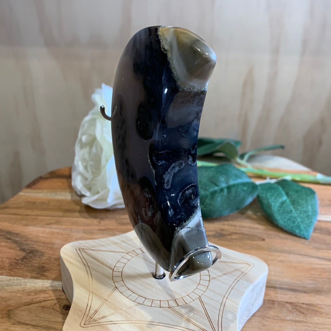 VOLCANO AGATE MOON ON SPINNING STAND