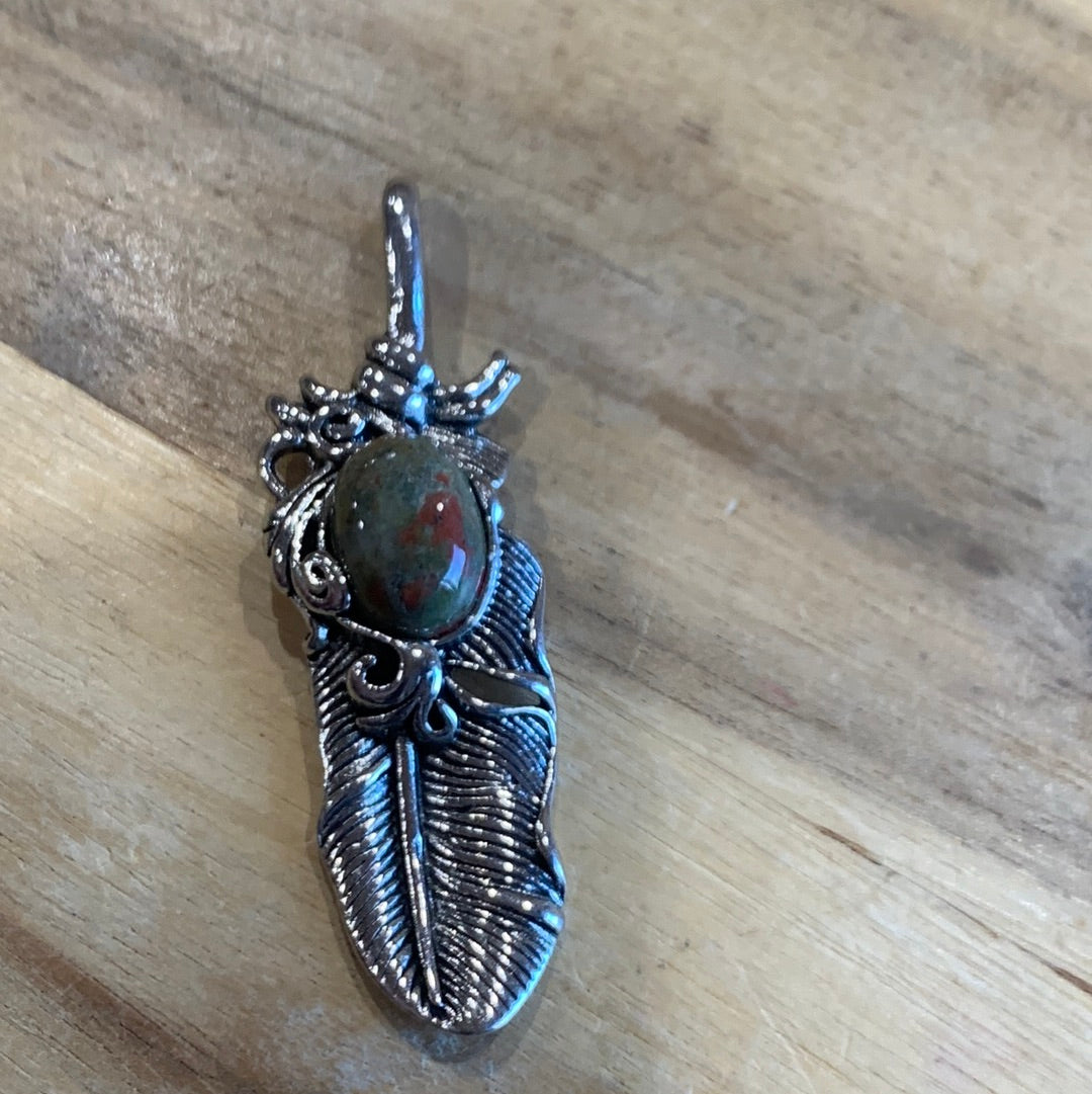 FEATHER PENDANT WITH CRYSTAL DOME