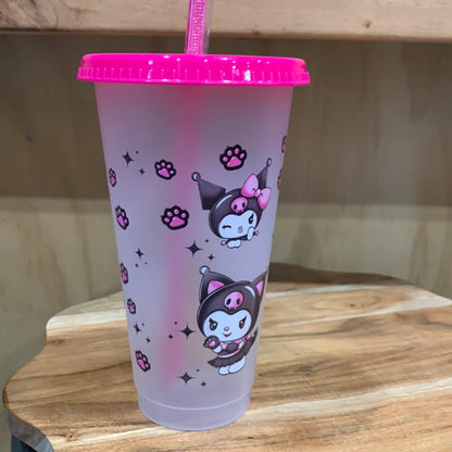 COLOUR CHANGING REUSABLE BPA FREE L CUP (24oz) WITH LID AND STRAW + SUBLIMATION WRAP
