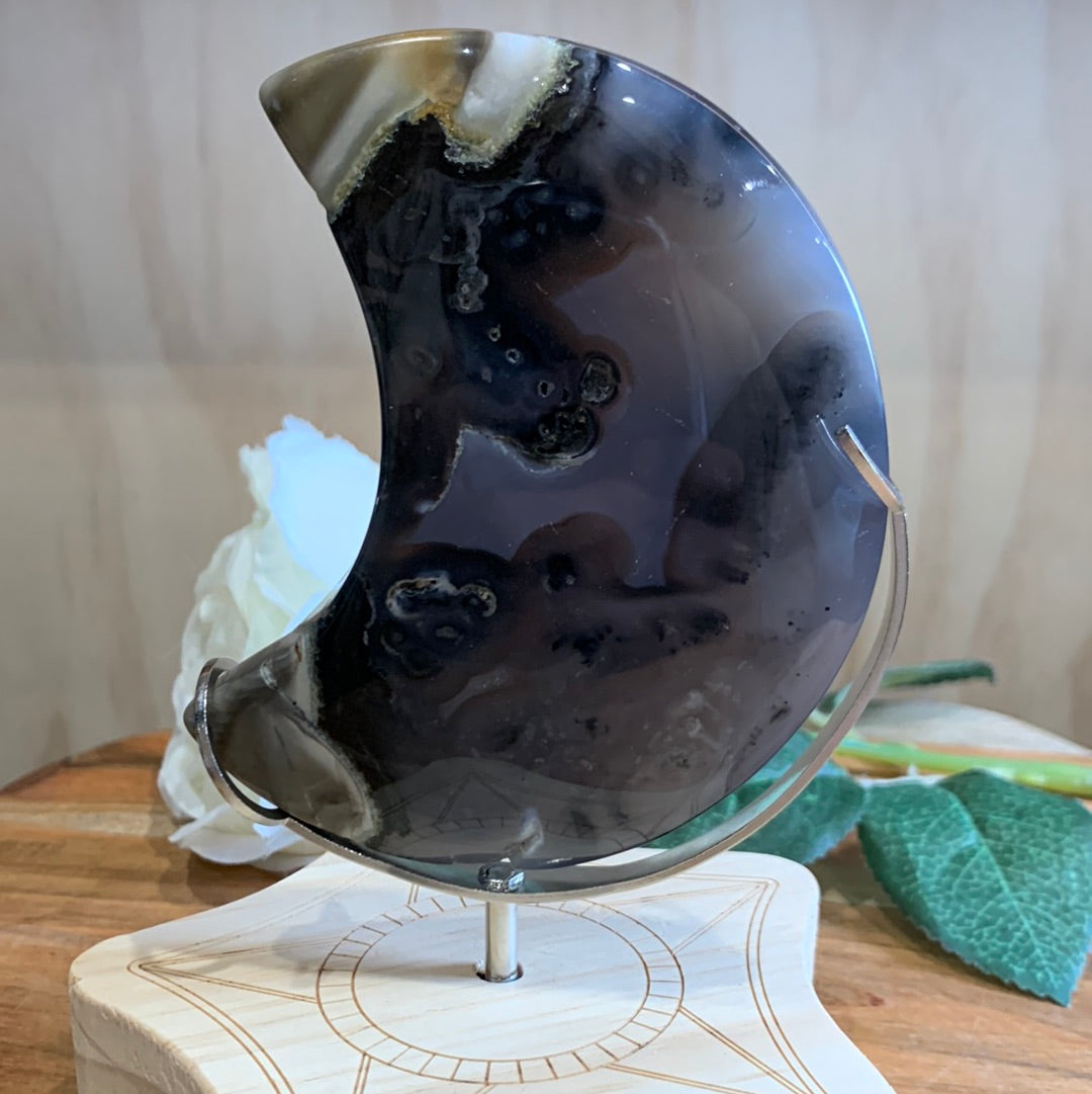 VOLCANO AGATE MOON ON SPINNING STAND