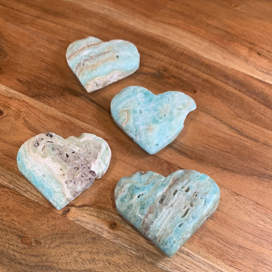 BLUE ARAGONITE HEARTS with stand