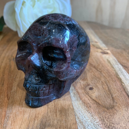 ASTROPHYLITE AND GARNET SKULL