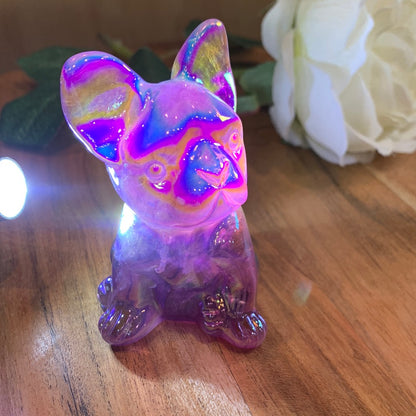 FLUORITE FRENCH DOG WITH AURA COATING (MEDIUM)