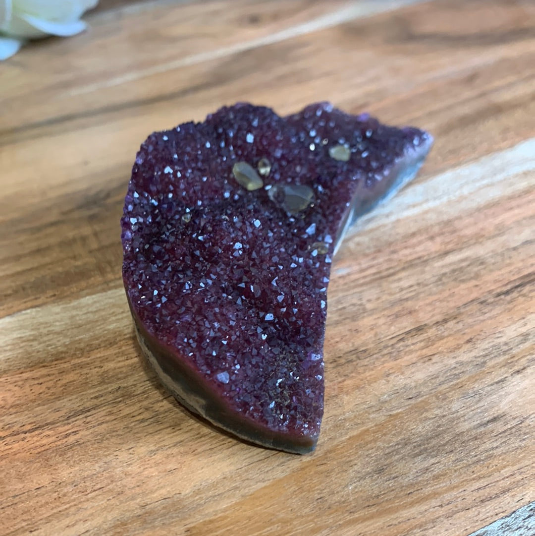 UNIQUE DARK PURPLE AMETHYST MOON WITH CALCITE POINTS