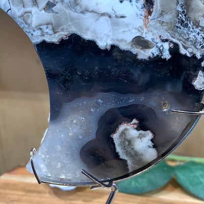 VOLCANO AGATE MOON ON SILVER ASTROLOGY STAND