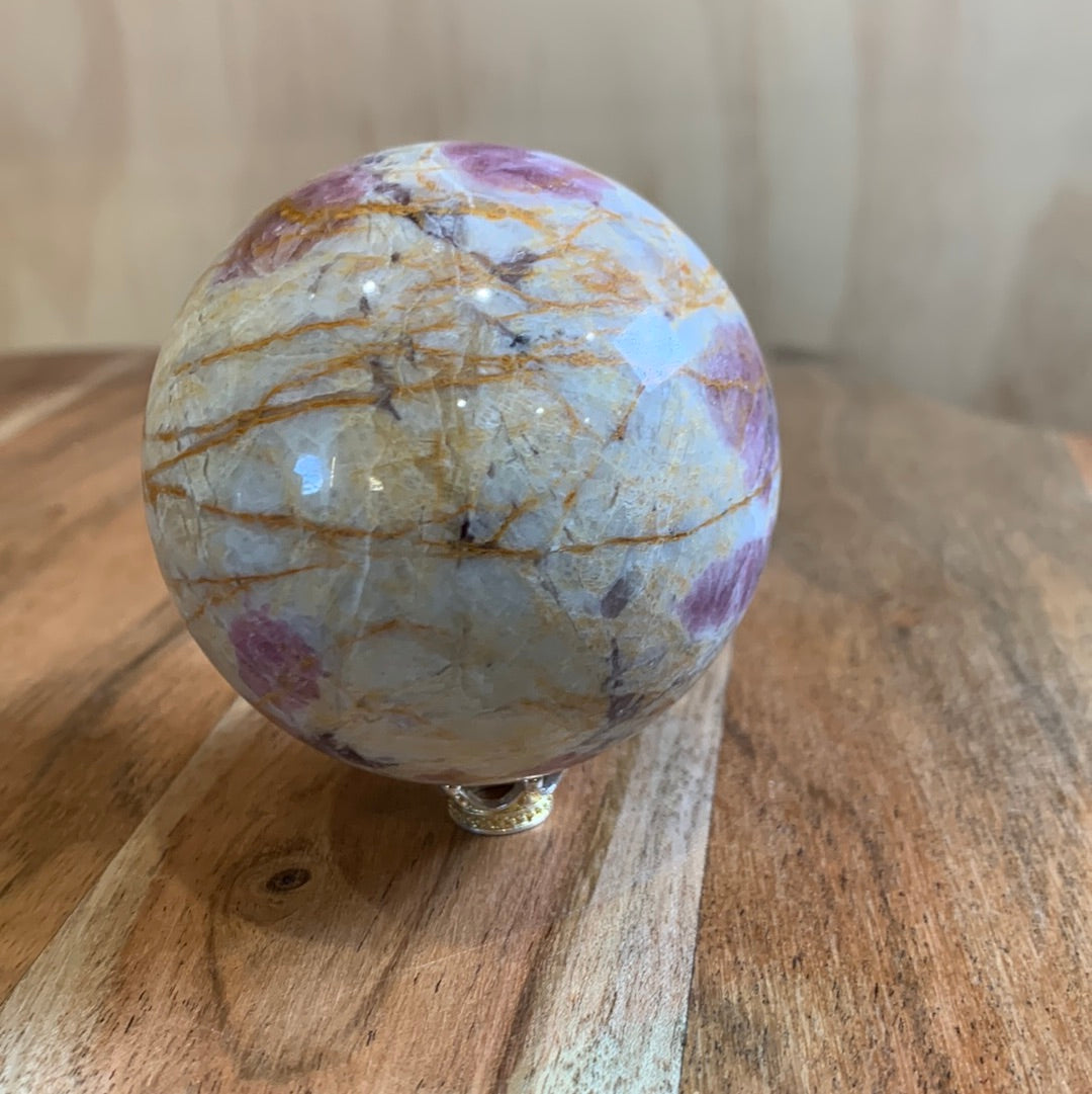 MEXICAN CRAZY LACE AGATE with PINK TOURMALINE SPHERE