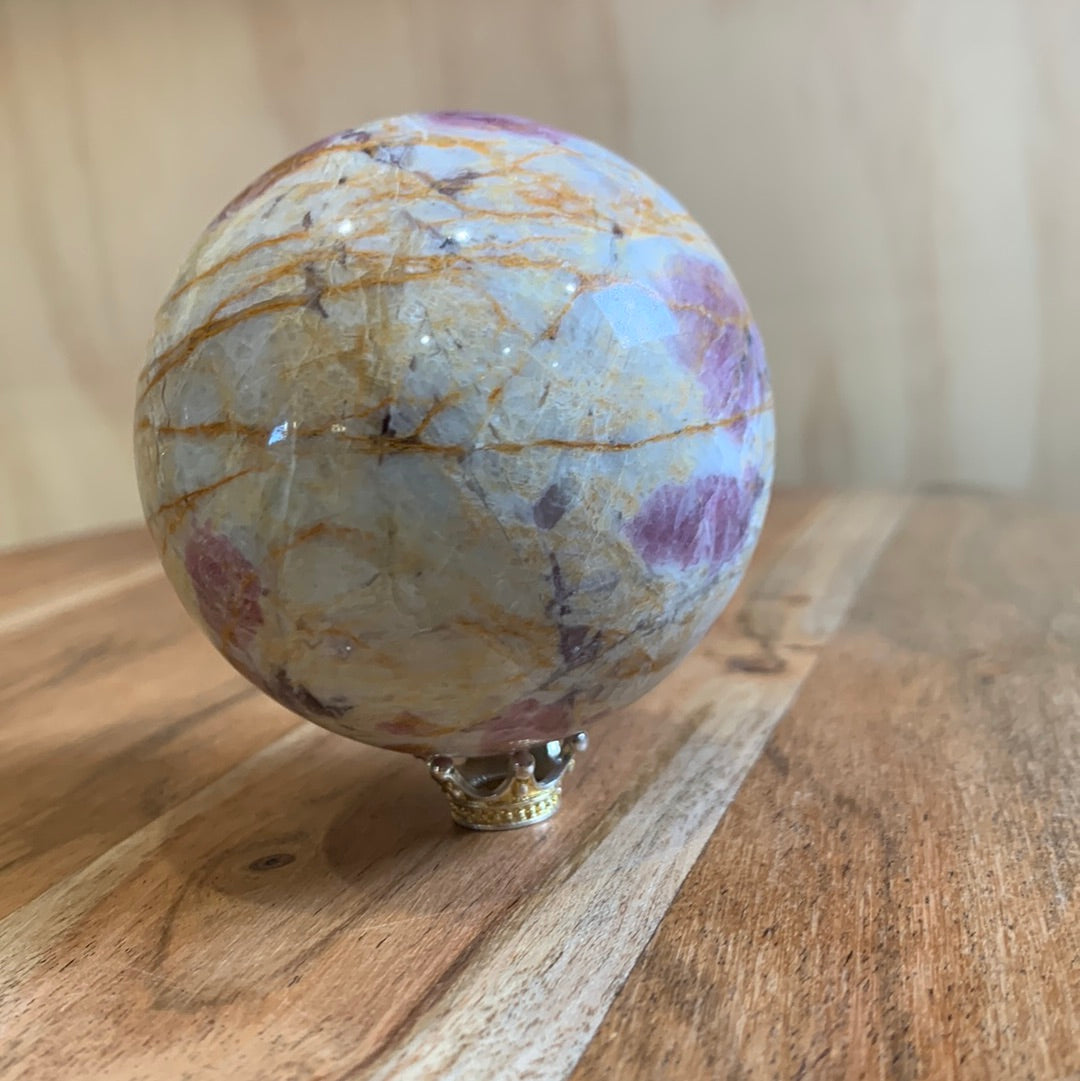MEXICAN CRAZY LACE AGATE with PINK TOURMALINE SPHERE