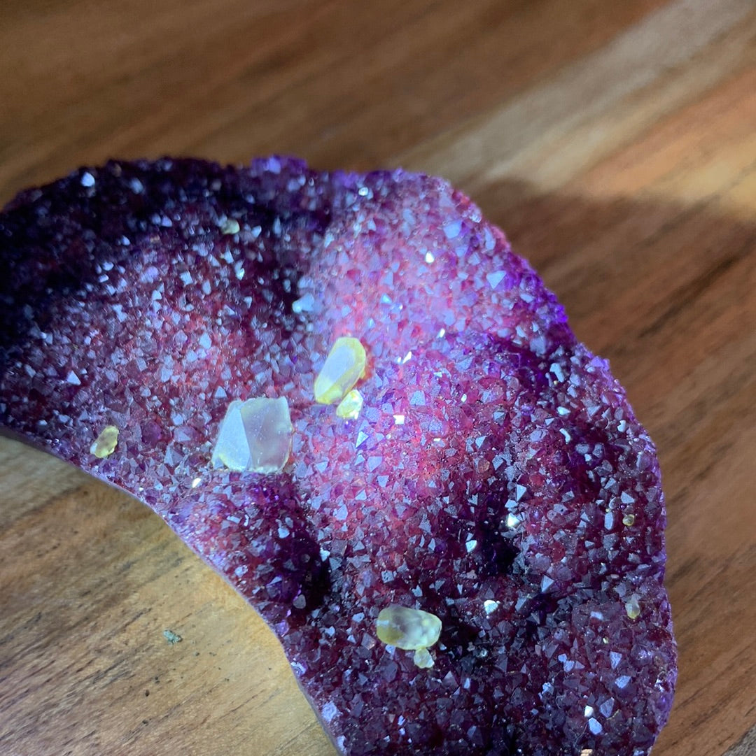 UNIQUE DARK PURPLE AMETHYST MOON WITH CALCITE POINTS
