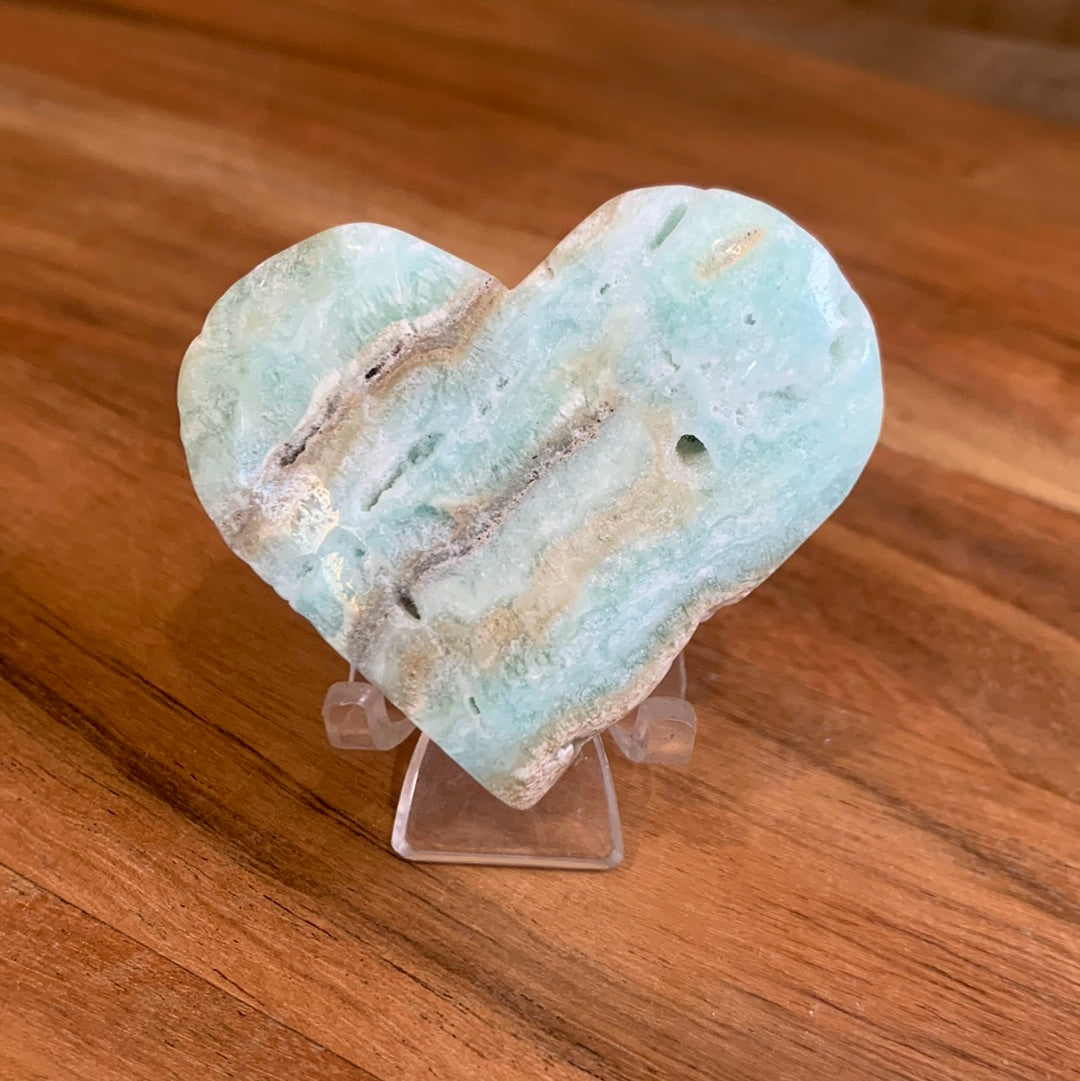 BLUE ARAGONITE HEARTS with stand