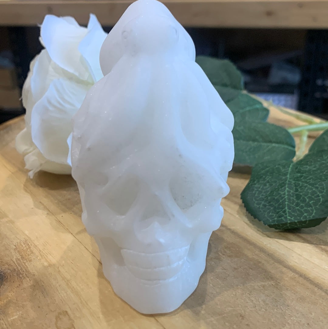 WHITE JADE SKULL WITH OCTOPUS ON TOP