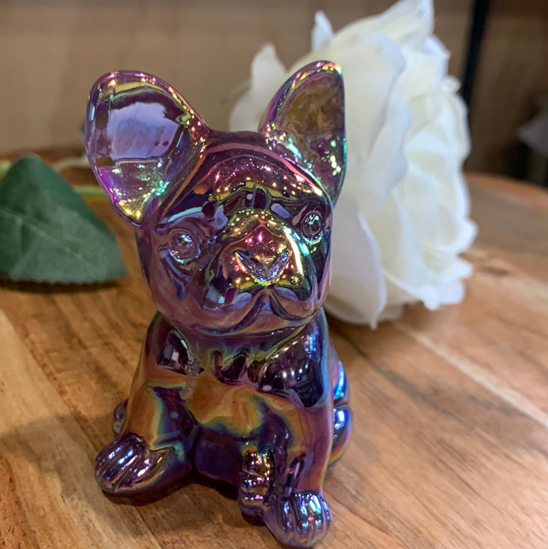 FLUORITE FRENCH DOG WITH AURA COATING (MEDIUM)