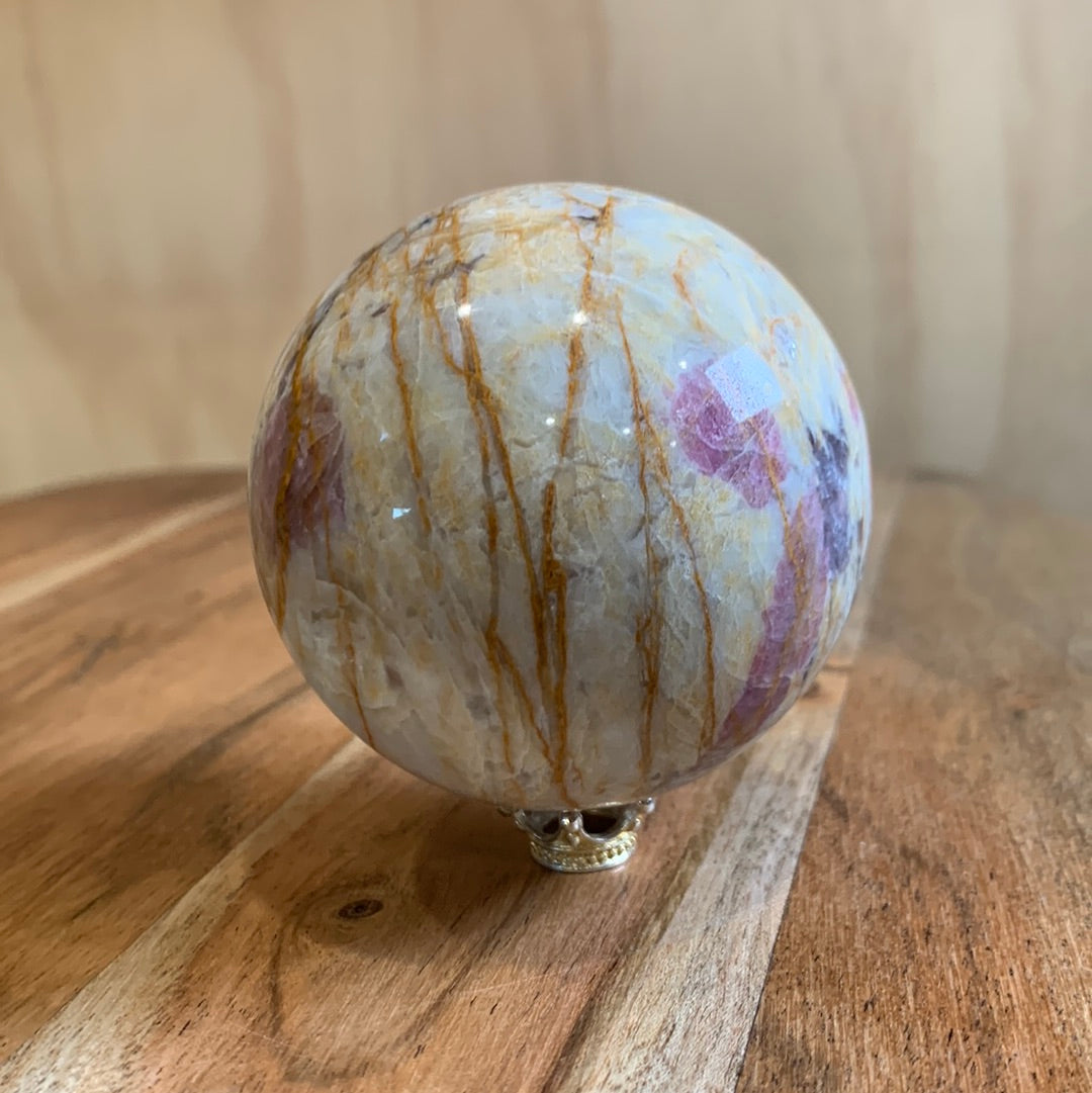 MEXICAN CRAZY LACE AGATE with PINK TOURMALINE SPHERE