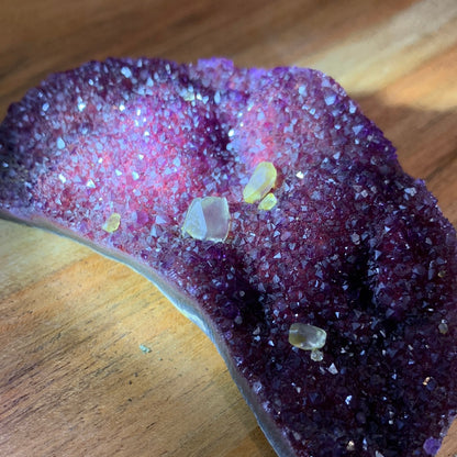 UNIQUE DARK PURPLE AMETHYST MOON WITH CALCITE POINTS