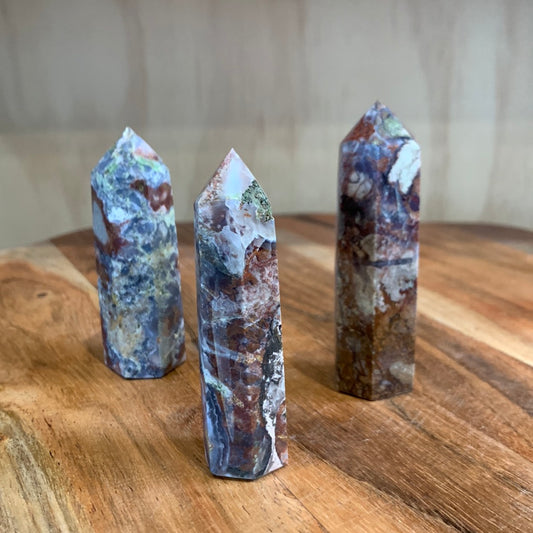 OCEAN JASPER POINTS WITH A TOUCH OF FLOWER AGATE