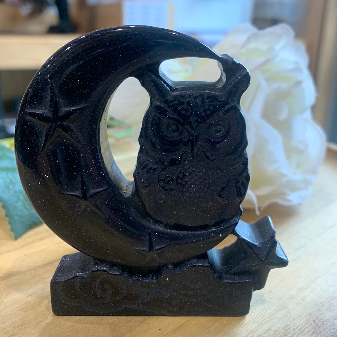 BLUE SANDSTONE OWL IN MOON