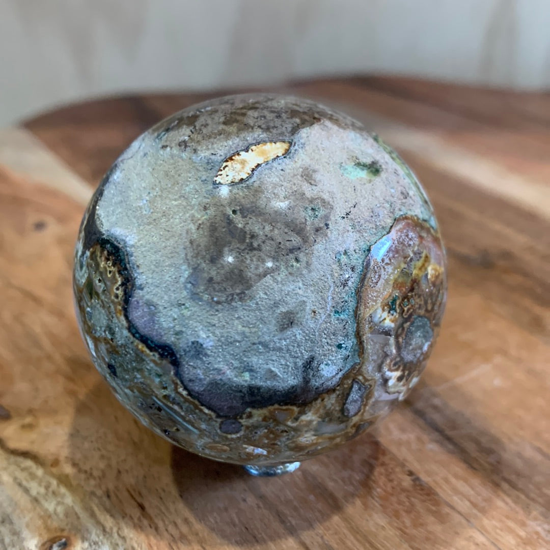 RAIN FORREST SPHERE (HALF POLISHED, HALF RAW)