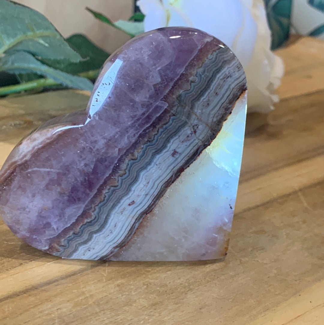 AMETHYST WITH MEXICAN AGATE HEART