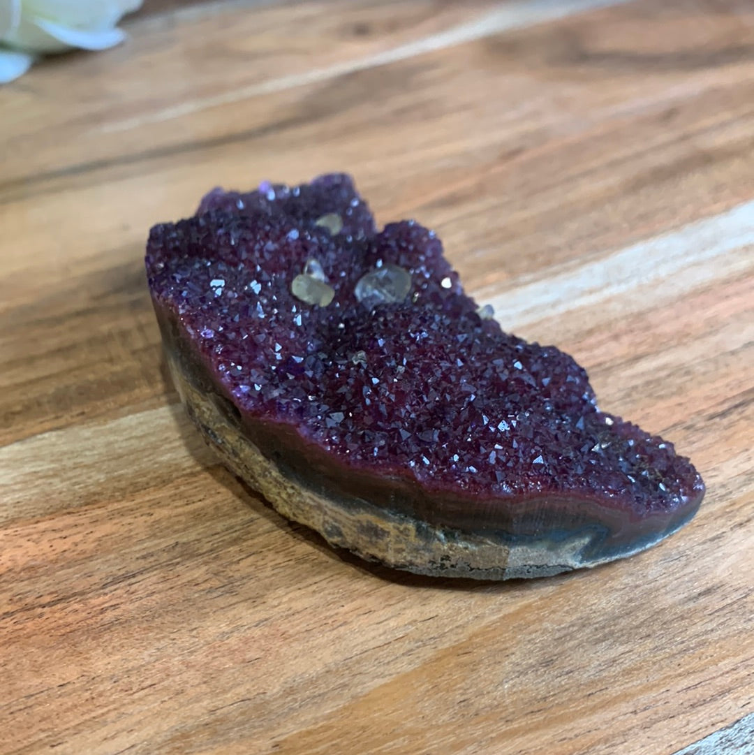 UNIQUE DARK PURPLE AMETHYST MOON WITH CALCITE POINTS