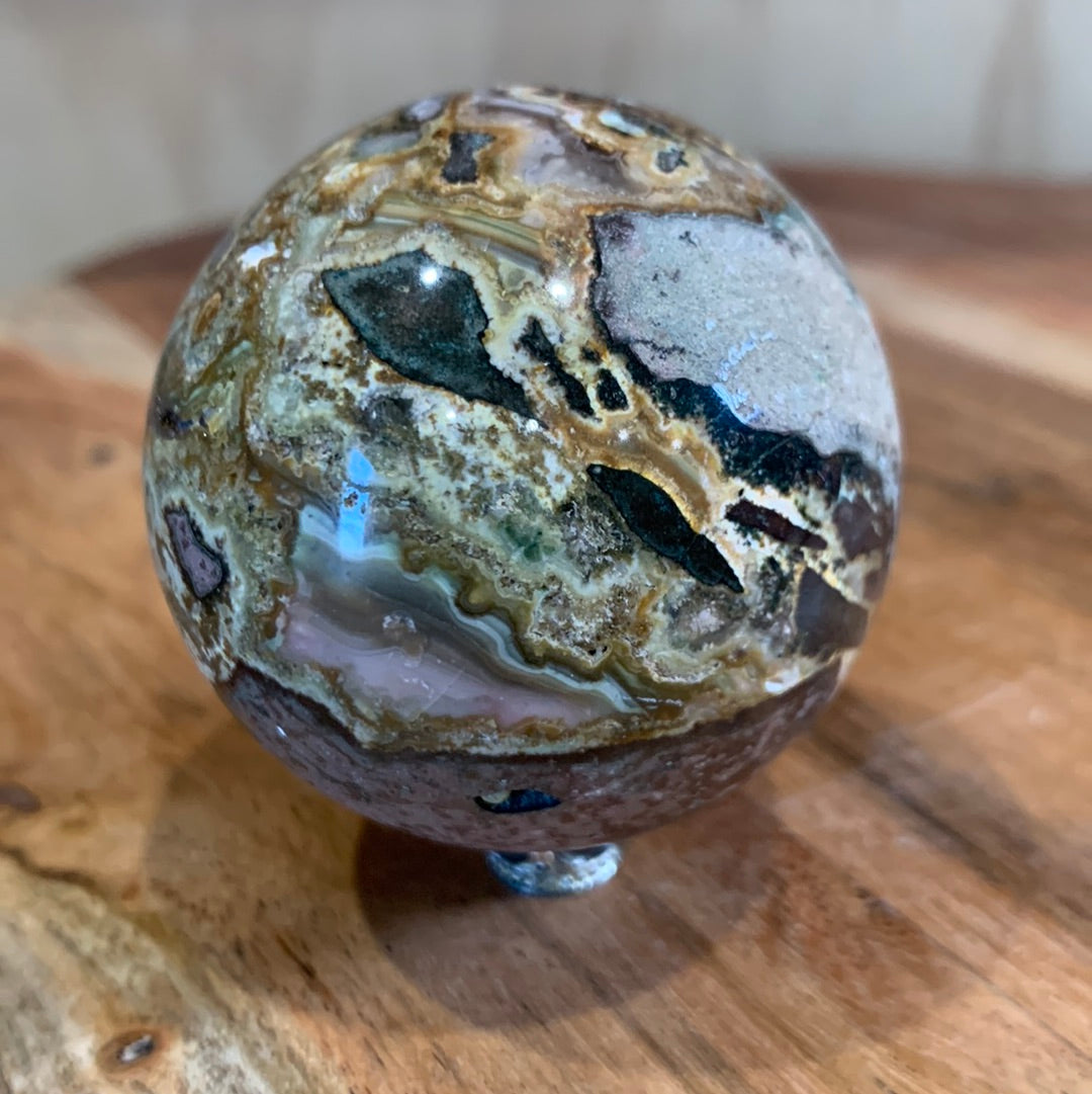 RAIN FORREST SPHERE (HALF POLISHED, HALF RAW)