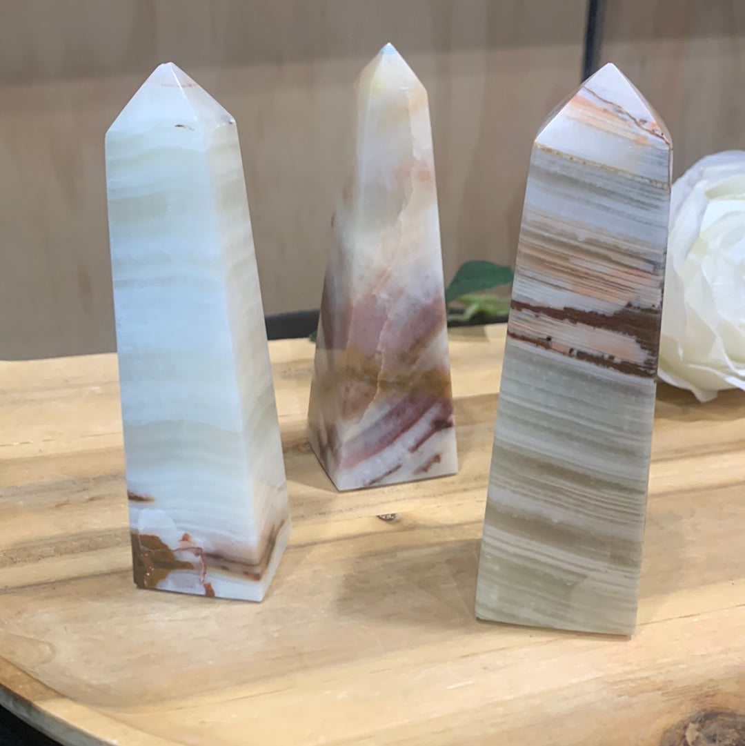 GREEN BANDED ONYX TOWERS