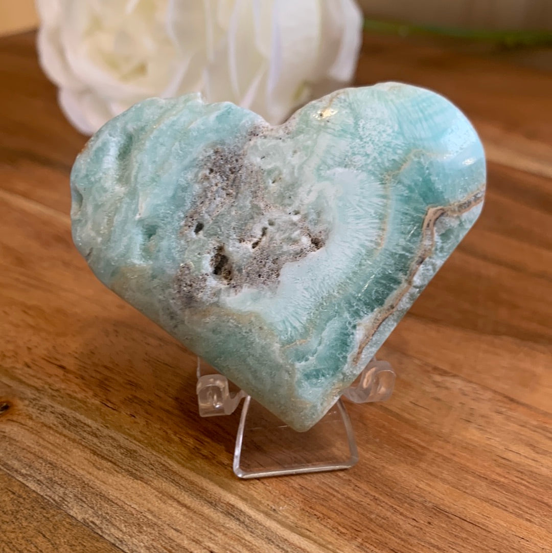 BLUE ARAGONITE HEARTS with stand