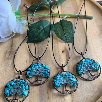 TURQUOISE TREE OF LIFE PENDANTS WITH FLOWERS