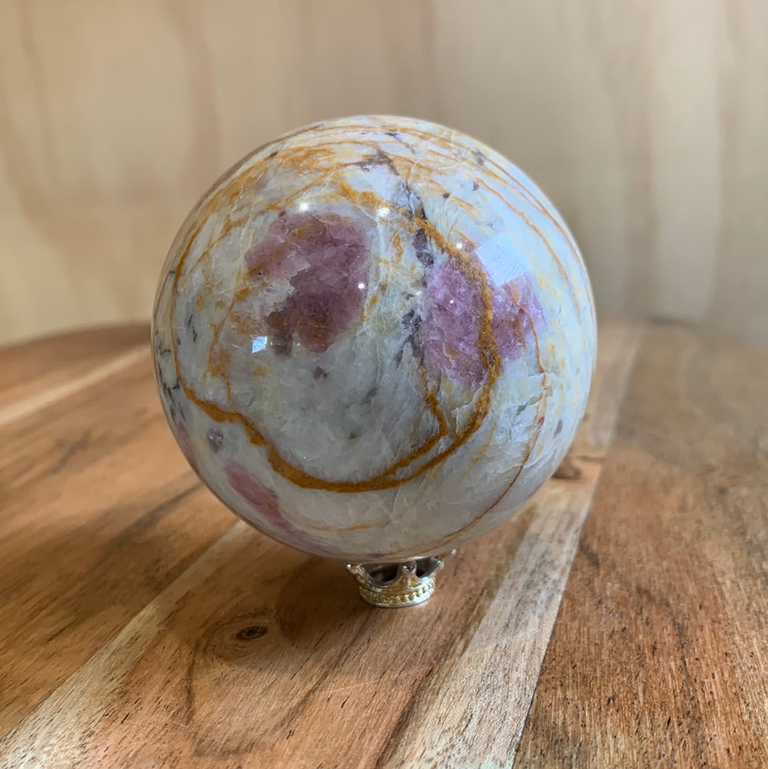 MEXICAN CRAZY LACE AGATE with PINK TOURMALINE SPHERE