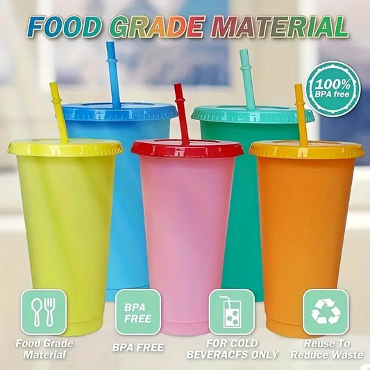 COLOUR CHANGING REUSABLE BPA FREE L CUP (24oz) WITH LID AND STRAW + SUBLIMATION WRAP