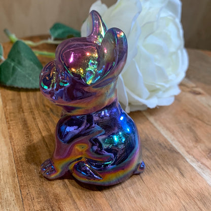 FLUORITE FRENCH DOG WITH AURA COATING (MEDIUM)