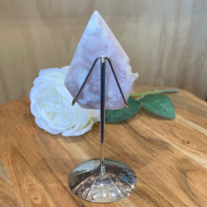 FLOWER AGATE WITH PINK AMETHYST DIAMOND & STAND