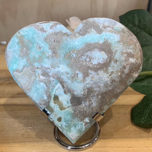 BLUE ARAGONITE HEART (HUGE HEART) with stand