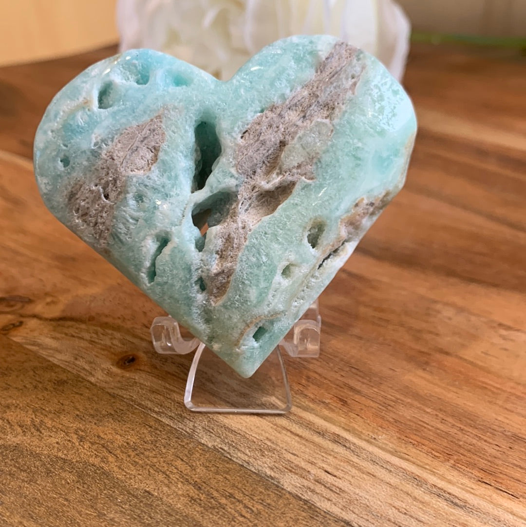 BLUE ARAGONITE HEARTS with stand
