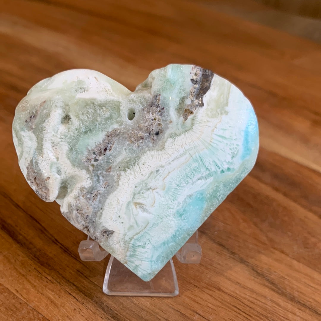 BLUE ARAGONITE HEARTS with stand