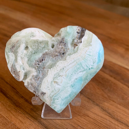 BLUE ARAGONITE HEARTS with stand