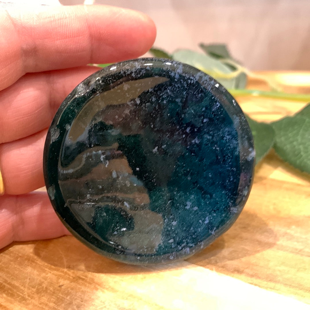 MOSS AGATE FLAT BOWL