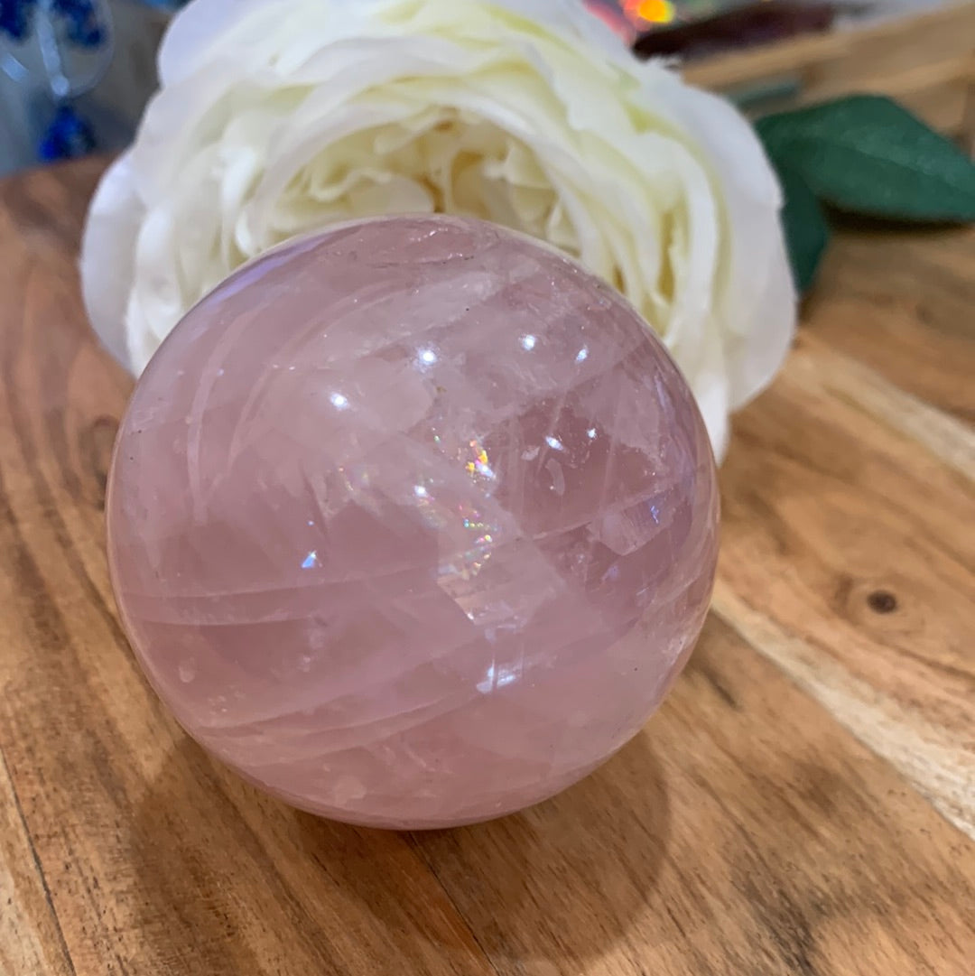 PERFECTLY IMPERFECT ROSE QUARTZ SPHERE WITH STAR (MEDIUM)