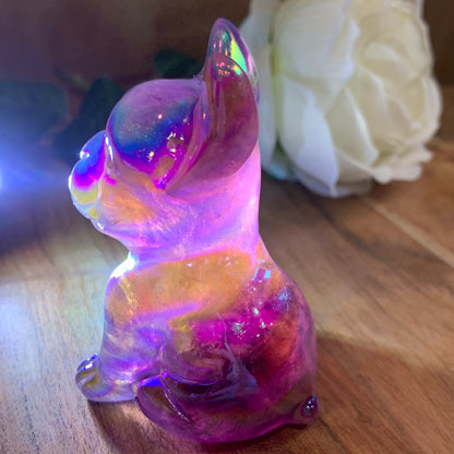 FLUORITE FRENCH DOG WITH AURA COATING (MEDIUM)