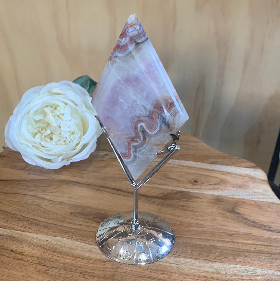 DREAM AMETHYST WITH MEXICAN AGATE DIAMOND WITH ASTROLOGY STAND INCLUDED