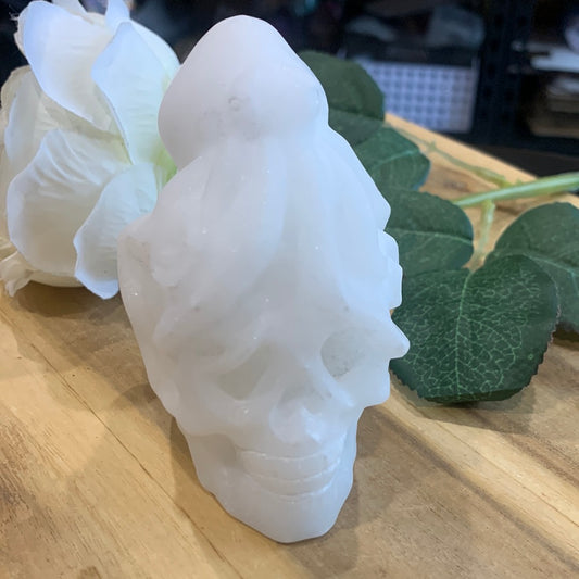 WHITE JADE SKULL WITH OCTOPUS ON TOP