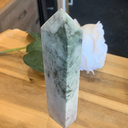 LEPIDOLITE TOWERS WITH MOSS AGATE