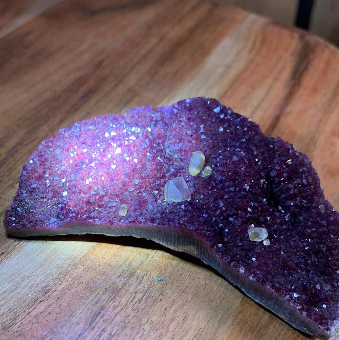 UNIQUE DARK PURPLE AMETHYST MOON WITH CALCITE POINTS