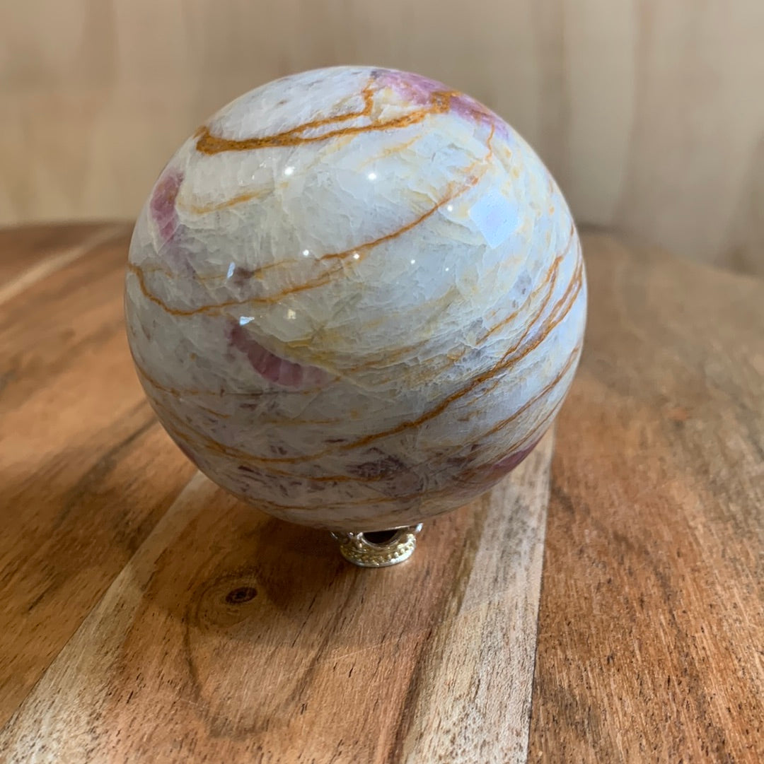 MEXICAN CRAZY LACE AGATE with PINK TOURMALINE SPHERE