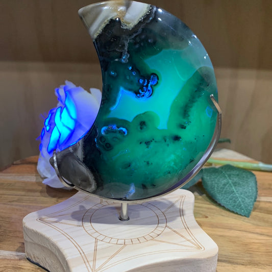 VOLCANO AGATE MOON ON SPINNING STAND